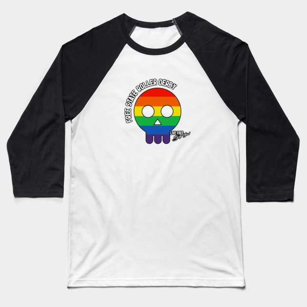 New Logo Rainbow Baseball T-Shirt by Free State Roller Derby